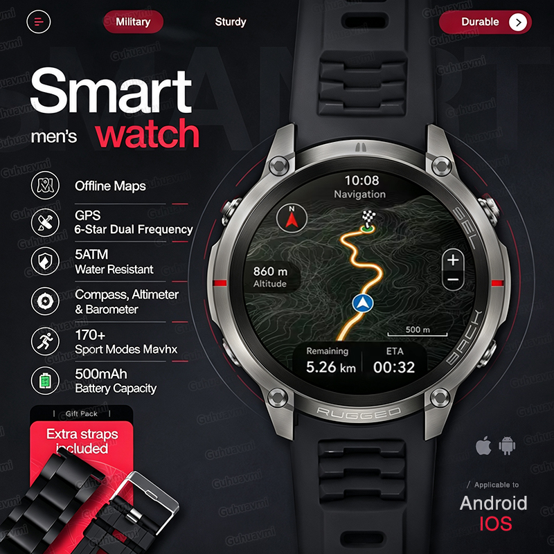Smartwatch Rugged Watches For Men - ساعة ذكية عسكرية متينة جديدة مع