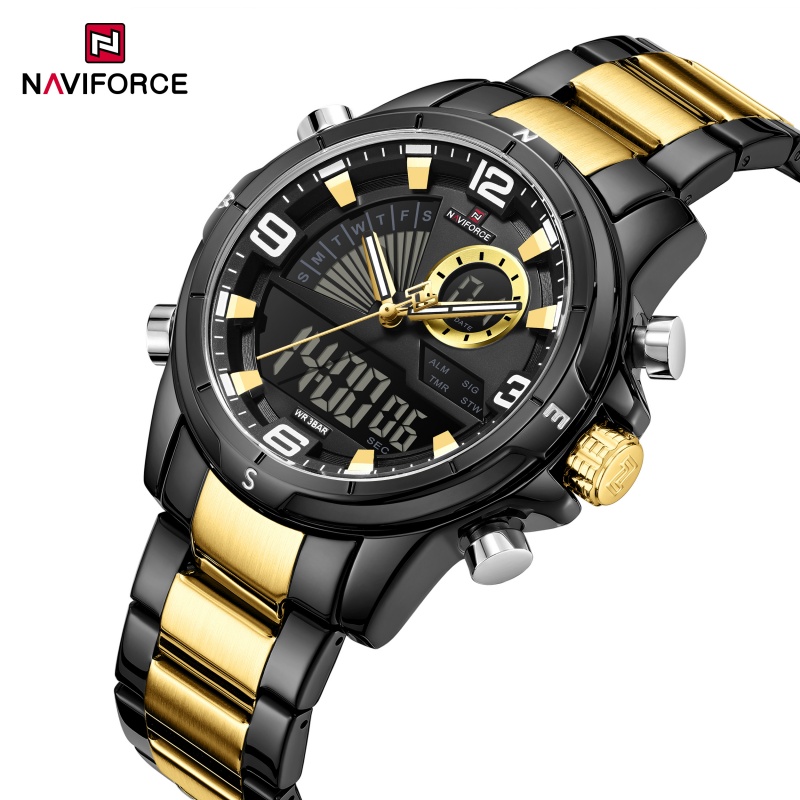 Analog Quartz Watch - ساعة NAVIFORCE للرجال بشاشة مزدوجة 3ATM