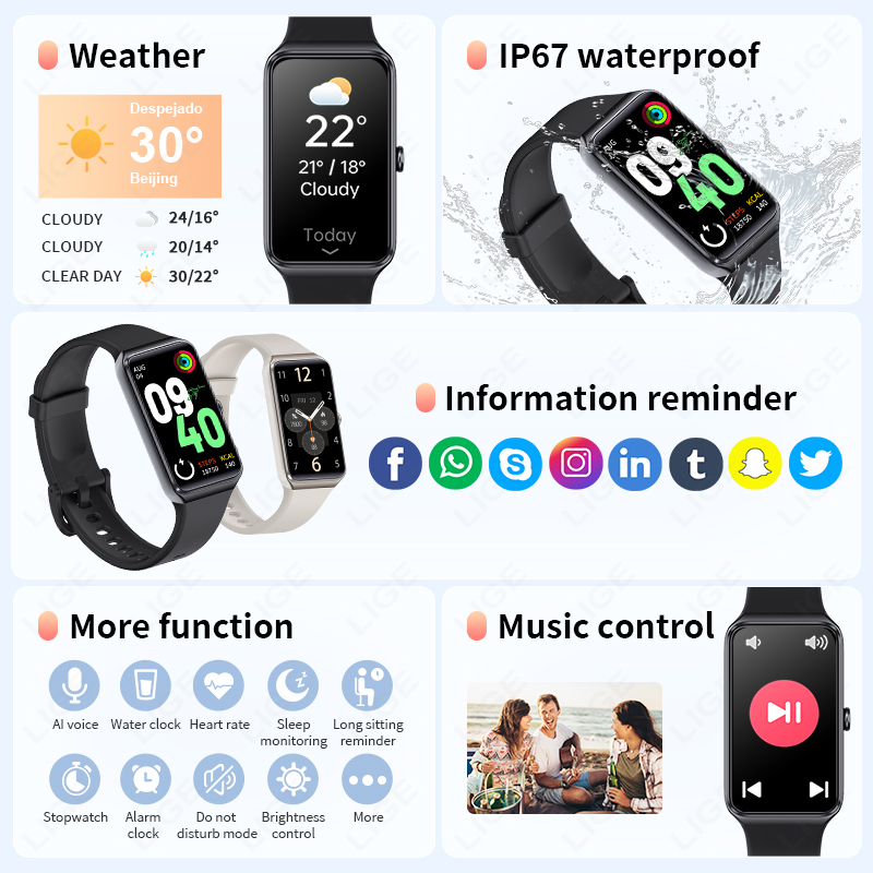 سوار ذكي LIGE للأزواج، ساعة ذك - مراجعة Smartwatch Latest Watches For Men وسعره