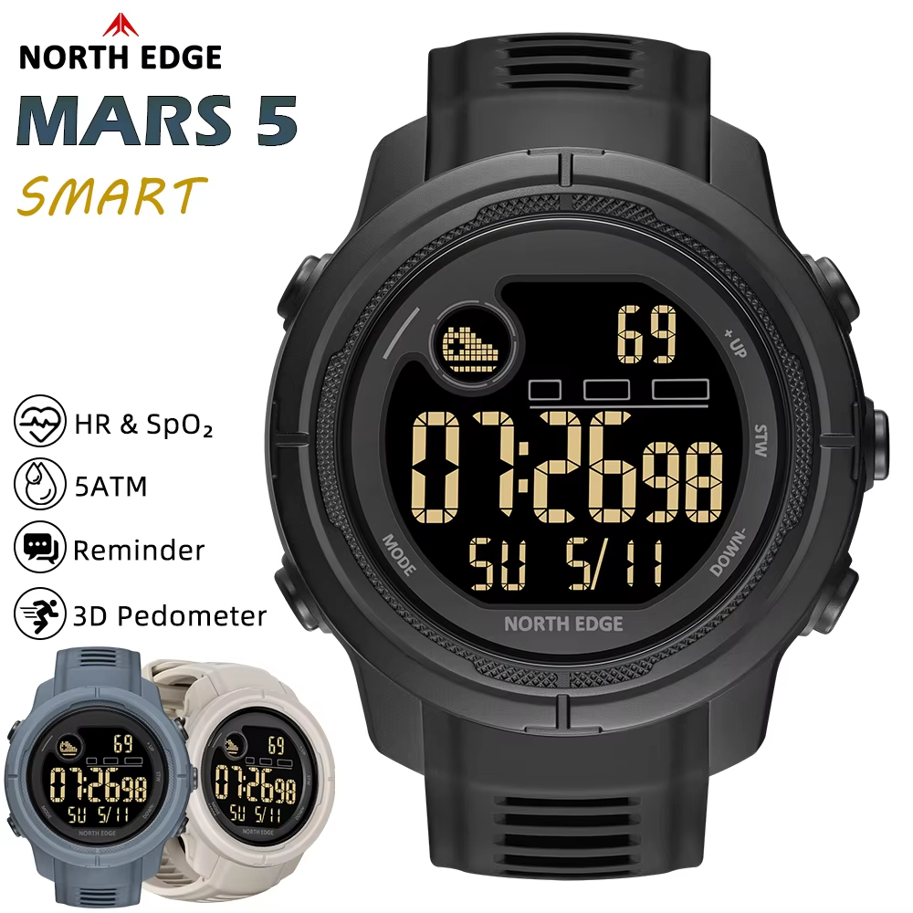 NORTH EDGE NEW MARS 5 ساعة رقم - مراجعة Smartwatch Military Watches For Men وسعره