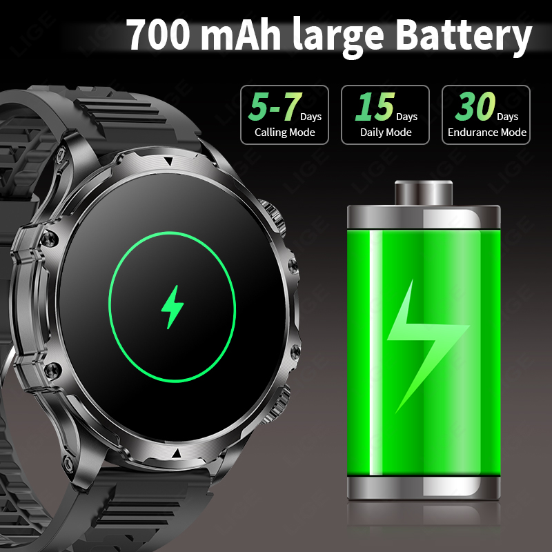 LIGE 700mah بطارية كبيرة مصباح - مراجعة Smartwatch Latest Watches For Men وسعره