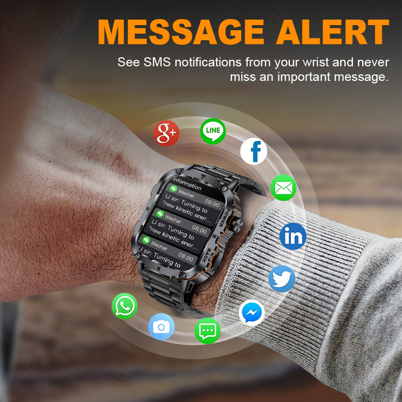 LIGE 2025 ساعة ذكية عسكرية متي - مراجعة Smartwatch Rugged Watches For Men وسعره
