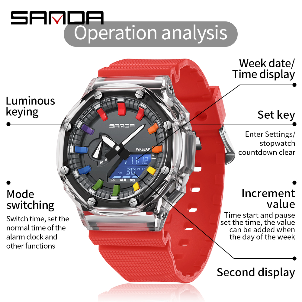 SANDA 3341 ساعة LED رقمية للرج - مراجعة Smartwatch Army Watches For Men وسعره