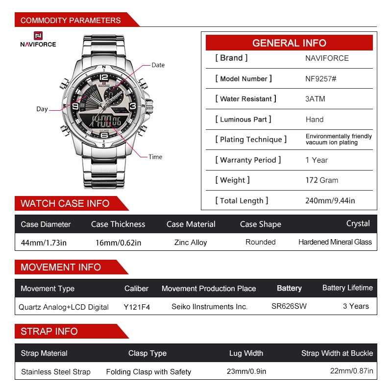 ساعة NAVIFORCE للرجال بشاشة مز - مراجعة Analog Quartz Watch وسعره